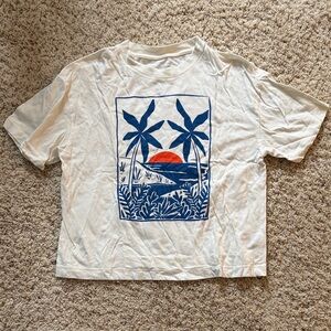 Universal Thread Womens Cream and Blue Palm Tree Tee